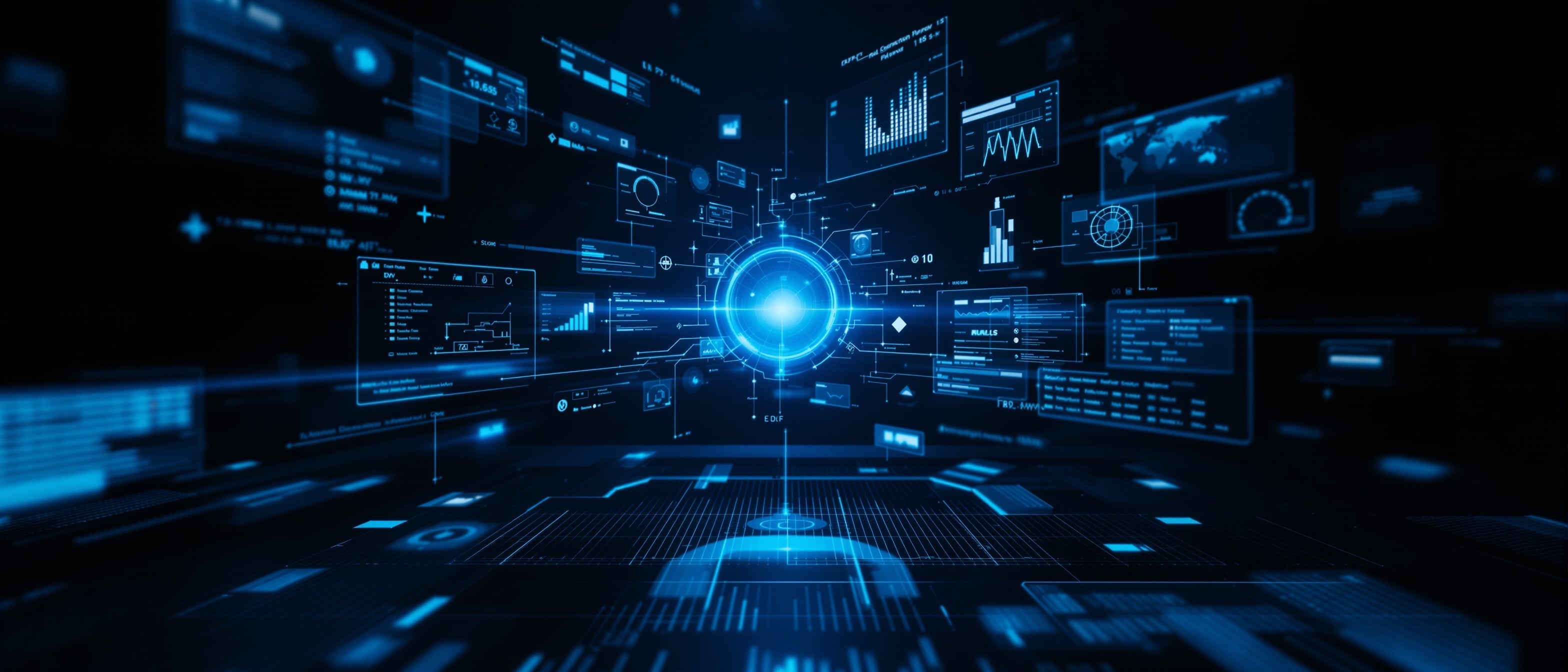Analysts reviewing data on large screens